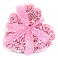 Coração 24 flores de sabão Rosas Rosa