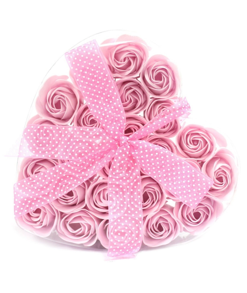 Coração 24 flores de sabão Rosas Rosa