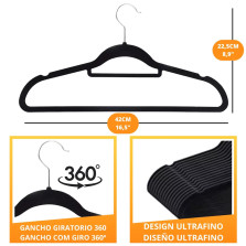 Cabide veludo preto 42cm pack 10 Und